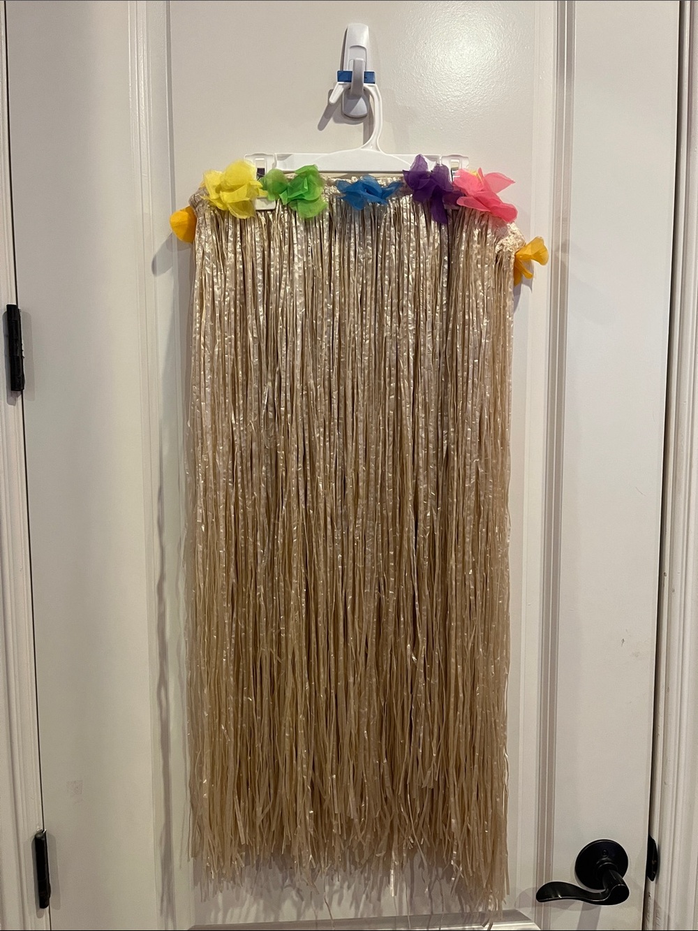 Tropical Tiki Grass Hula Skirt with Flower Trim and Necklaces
